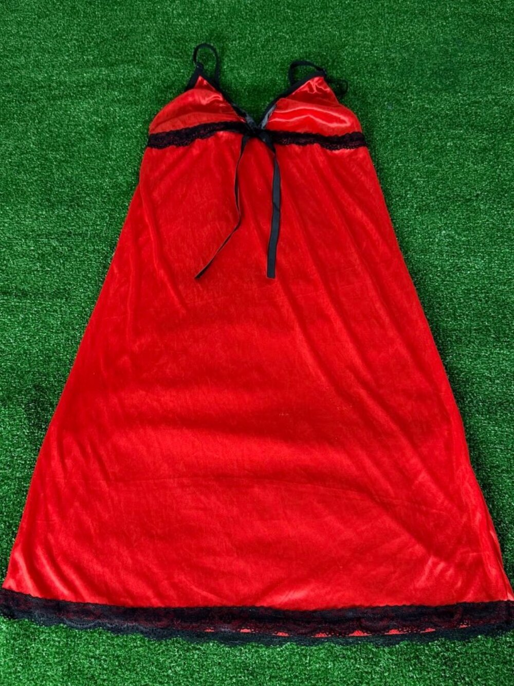 Unbranded Red Satin Black Lace Sexy Nightdress Chemise Lingerie Nightgown Size S